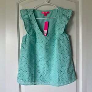 Lilly Pulitzer Lina Eyelet Top in Surf Blue